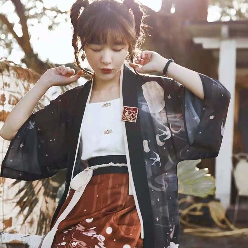 Camiseta fina de estilo chino para mujer, traje de tres piezas de Hanfu, ropa de Primavera/novedad de verano