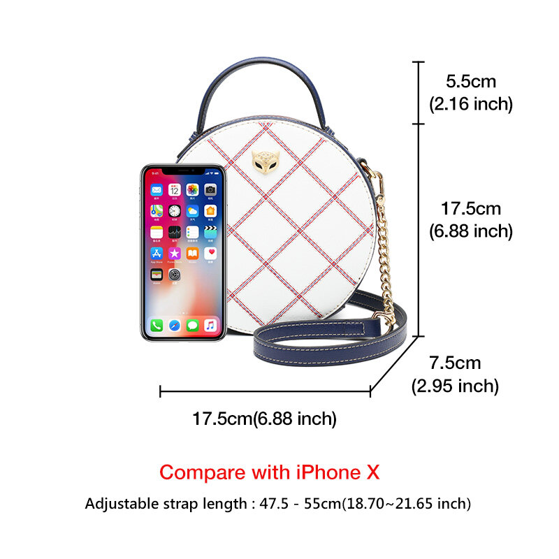 Bolsa carteira foxer pequena e redonda, bolsa de mão feminina de couro rachado com alça circular, bolsa de ombro crossbody, bolso para celular