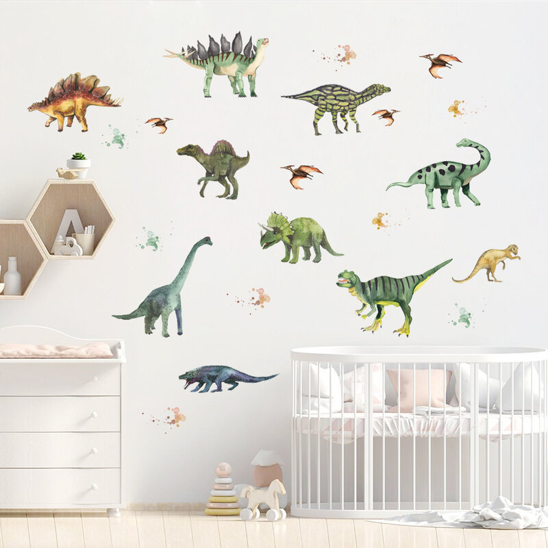 غرفة نوم الاطفال الديكور ثلاثية الأبعاد جداريات ديناصور ملصقا ذاتية اللصق الكرتون ملصقات خلفية dinow