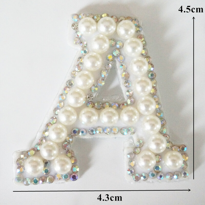 A-Z de perlas con diamantes de imitación, parche con letras del alfabeto inglés, para planchar, 3D, hecho a mano, para bolso, sombrero, Jeans, aplique artesanal
