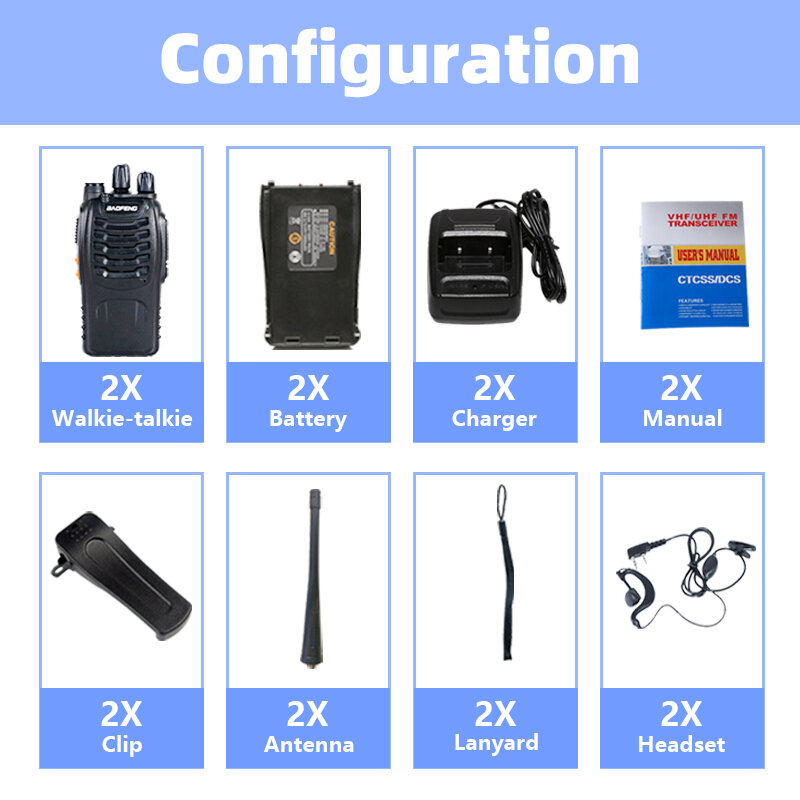 Baofeng-walkie-talkie BF-888S, radio cb de dos vías, UHF, BF888S, portátil, estación de Radio, transceptor + auriculares