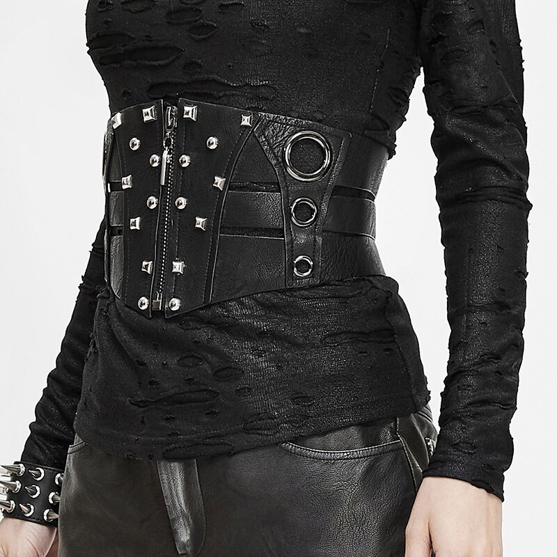 D.F Female Waistband Corset Femme Wide Belt With Rivet Punk Leather Dress Belts For Women Coat Decorated Lace Up Girdle Fashion