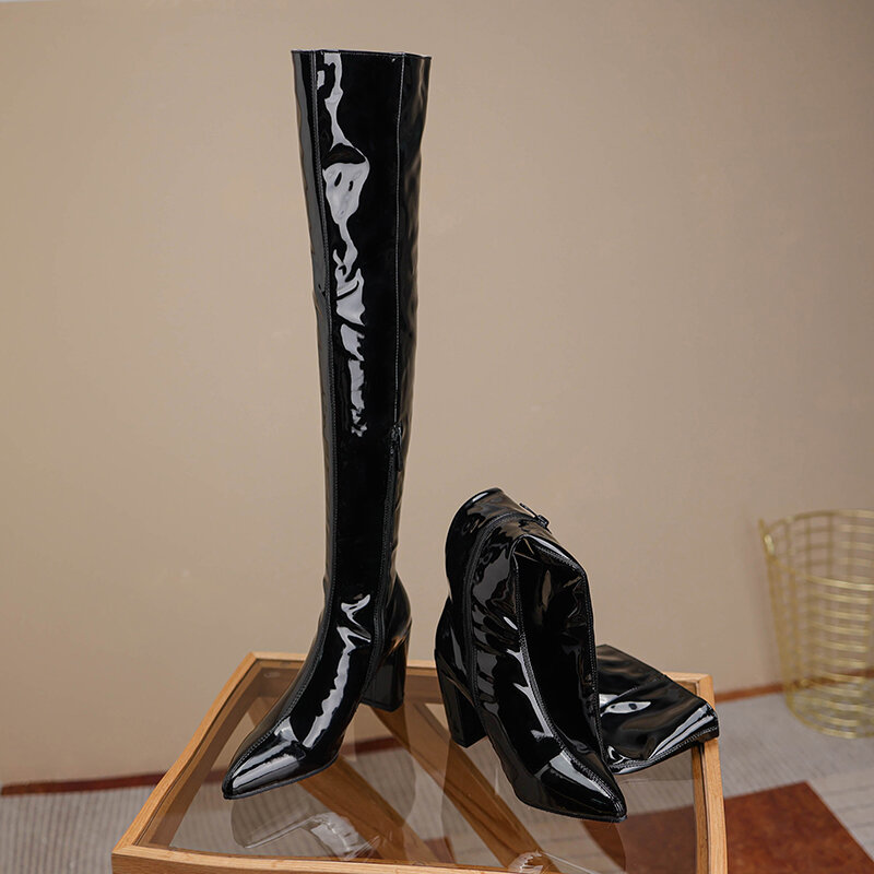 Женские сапоги-ботфорты на высоком каблуке, черные, белые