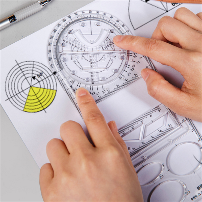 Régua de desenho multifuncional matemática modelo geométrico régua de desenho de ensino régua ferramenta de medição material de escritório escolar