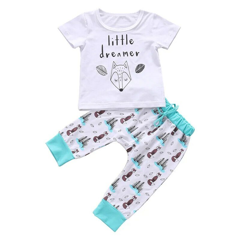 0-2Y Zomer Baby Boy Kleding Set Pasgeboren Little Dreamer Dier T-shirt Meisje Tops + Broek Outfits Kleding Baby Kleding Set