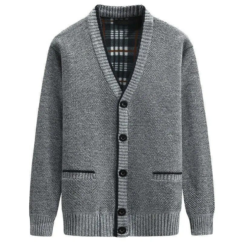 Cárdigan de lana con cuello en V para hombre, suéter de talla grande, informal, cálido, ropa de calle de otoño e invierno