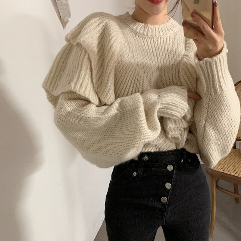 2020 neue Frühjahr Koreanischen Stil Lose Pullover Frauen Solide Strick Pullover Winter Warme Pullover Plus Größe Pull Femme
