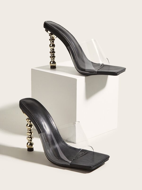 2022ฤดูร้อนใหม่ผู้หญิงรองเท้าแตะแฟชั่นเซ็กซี่สแควร์โปร่งใสฟิล์ม Gourd ส้นรองเท้าส้นสูงรองเท้า...