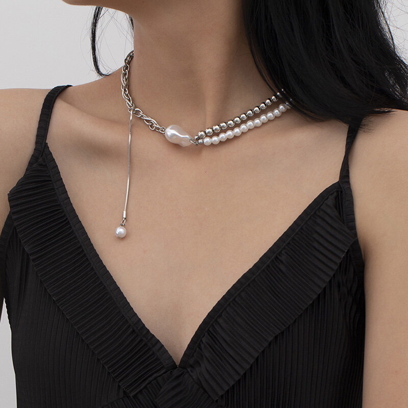 ヨーロッパとアメリカの人気バロックウィンド模造真珠ネックレス女性のゴシック不規則な金属チョーカーガールジュエリー