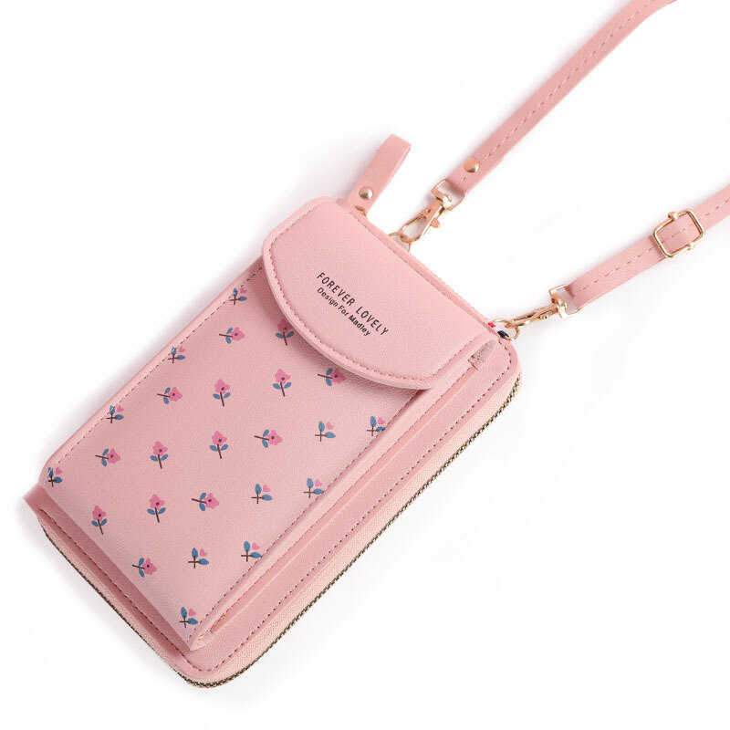 Carteira feminina flor impressão de couro alças ombro saco do telefone móvel grandes suportes de cartão carteira bolsa bolsos meninas