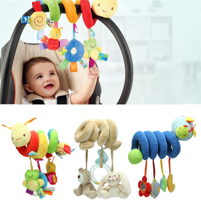Genuíno pelúcia atividade do bebê espiral carrinho de carro assento de viagem torno pendurado brinquedos chocalhos brinquedo quente