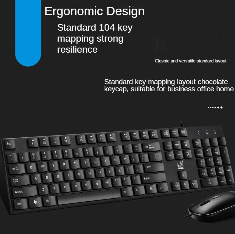 Teclado com fio e mouse conjunto de teclado de escritório teclado de jogos teclado para casa teclado ergonômico para computador portátil
