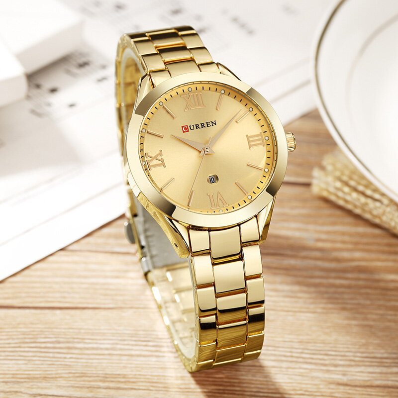 CURREN moda złoty zegarek kobiety zegarki damskie 9007 stal kobiety bransoletki z zegarkiem kobieta zegar Relogio Feminino Montre Femme
