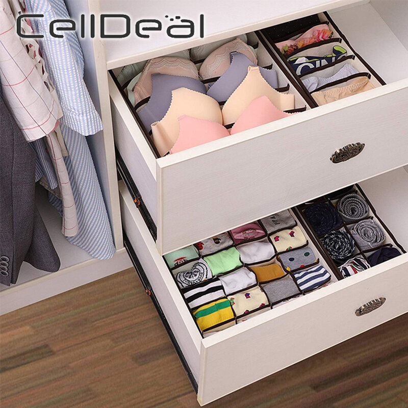 Caja de almacenamiento de varios tamaños para ropa interior, divisor de cajón plegable con tapa, organizador de armario para corbatas, calcetines, sujetador y dormitorio