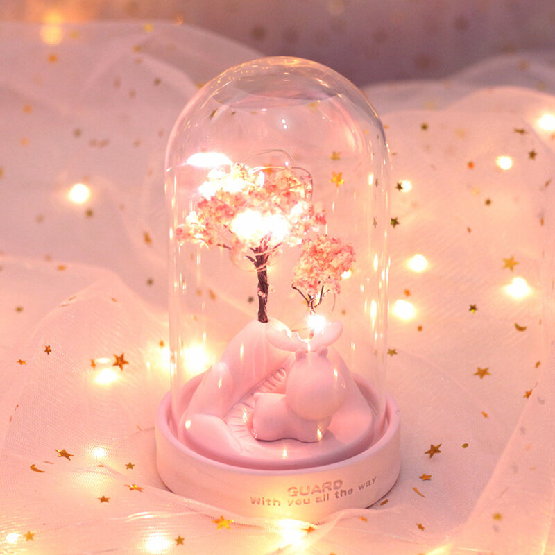 Светодиодный мультяшный ночной Светильник из смолы, олень Сакура, цветок, звезда, лампа, романтический декор для спальни, для мальчиков и девочек, подарок на день рождения и Рождество
