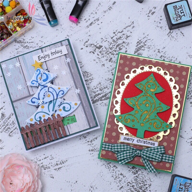 InLoveArts Christmas Tree Metal Cutting Dies Scrapbooking Craft Decorative Embossing Making Cards Stencil Christmas Die Cut DIY