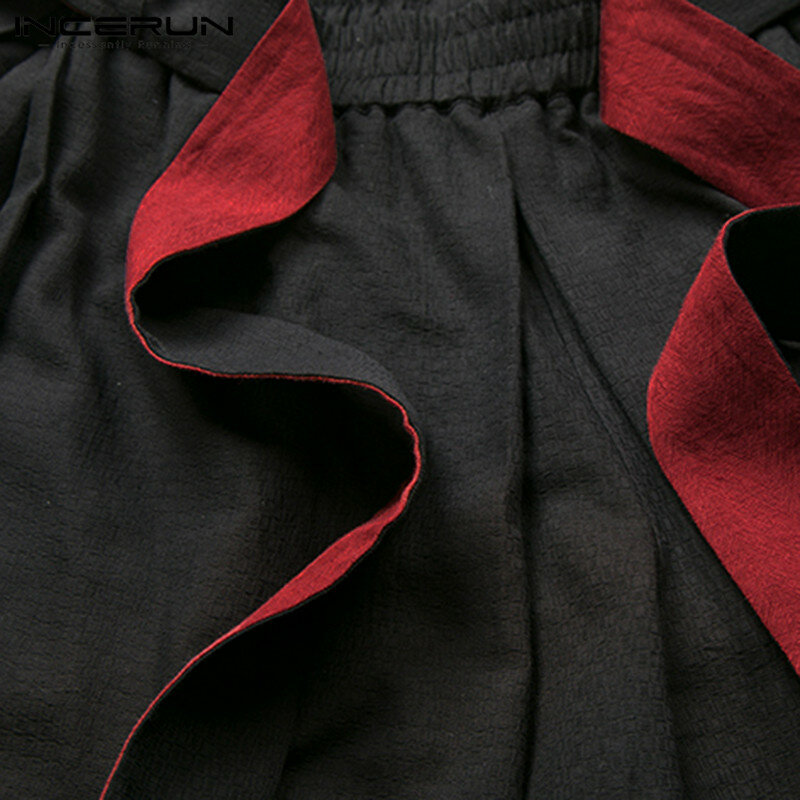 Męskie spodnie szerokie nogawki męskie spodnie w pasie patchworkowe spodnie dorywczo luźna, bawełniana koronka w stylu Vintage w górę czarne Pantalanes Plus rozmiar