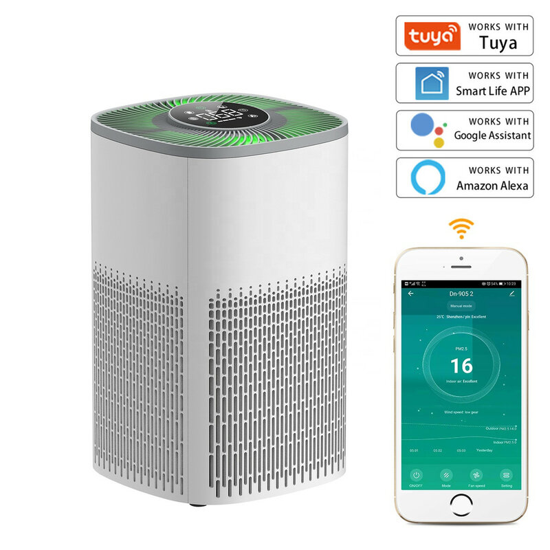 Purificatore d'aria Tuya Alexa APP telecomando Smart Home purificatore d'aria portatile con filtro HEPA visualizzazione in tempo reale del valore PM2.5