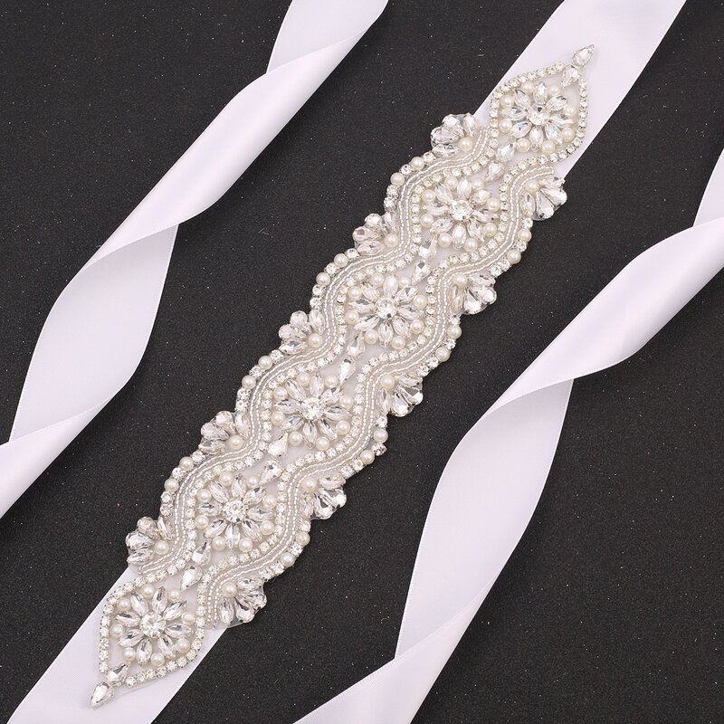 SESTHFAR Silver Crystal Rhinestone Wedding Belt Ribbon Bridal Belt Sash for Wedding Gown Women Accessories