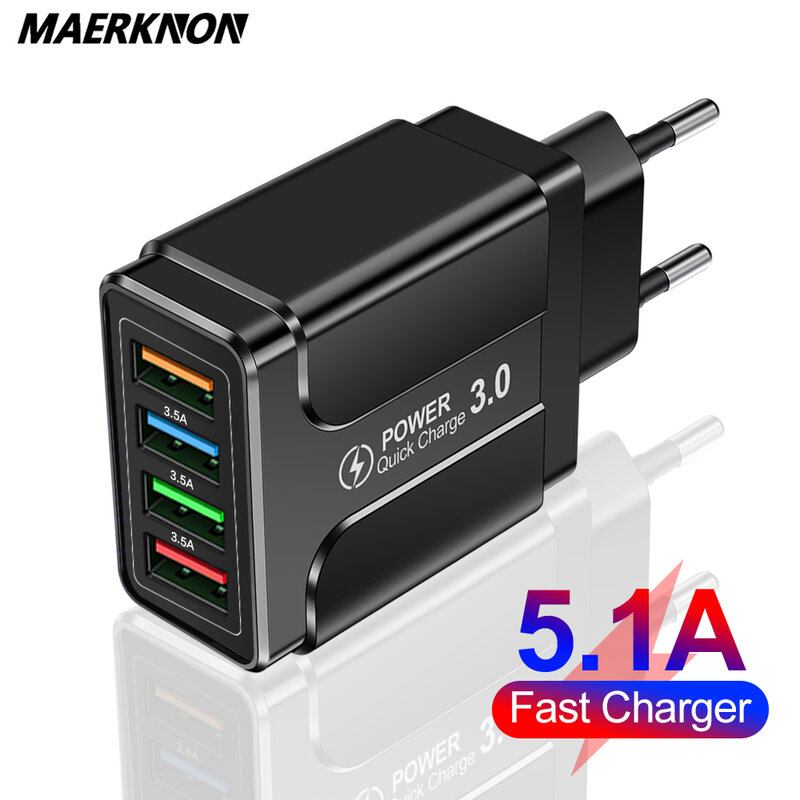 Universal Charger Quick Charge 3.0 4.0 Wall Mobile Phone Fast Charging For iPhone 12 11 Xiaomi 4 Port Tablet Charger USB Charger