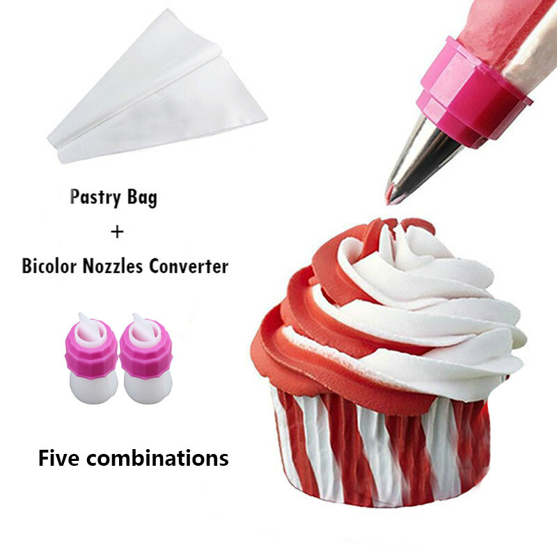 1/3/5 pcs Bicolor Silk Flower Tool Converter Tip Nozzle Adaptor Cream Icing Piping Bag Fondant Cake Decorating Pastry Baking Set