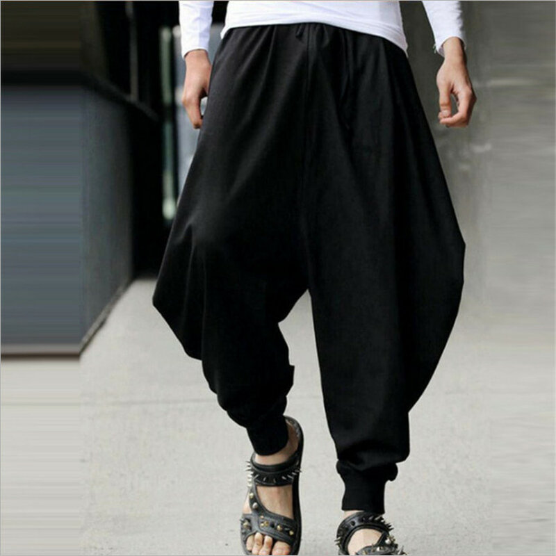 Estilo chino 2020 algodón pantalones de Haroun Casual suelto chino tradicional ropa para hombres Hakama disfraz de Samurai Hip Hop