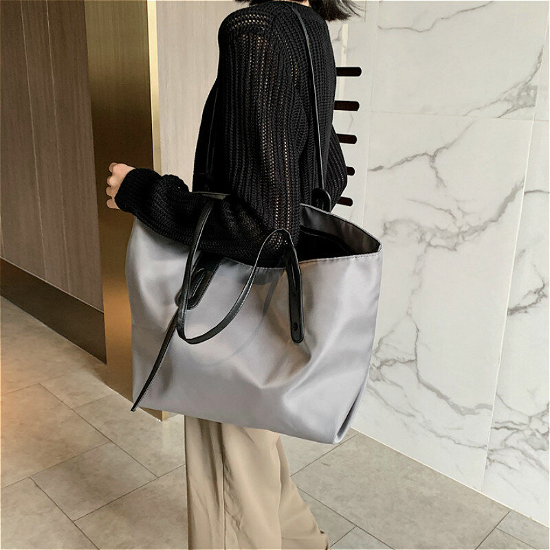 Bolsa para compras feminina grande capacidade, sacola de viagem oxford com sólidos à prova d'água de alta qualidade moda coreana