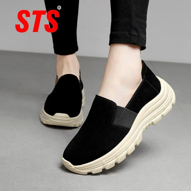 STS Women's Casual Flats Ladies Shoes Fashion Wear Resistant Comfortable Shoe Outdoor Walking Sneakers Slip on Platform Shoes