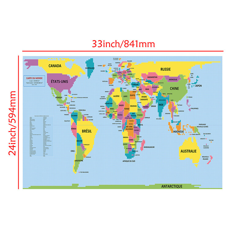 84*59cm The World Map In French Eco-friendly Canvas Painting Wall Poster Living Room Home Decoration Travel School Supplies