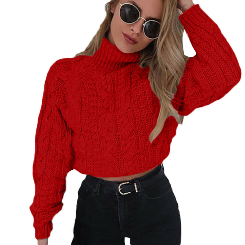 Suéter de cuello alto informal para mujer, Jersey sexy de otoño 2020, jersey de tejido informal umbilical