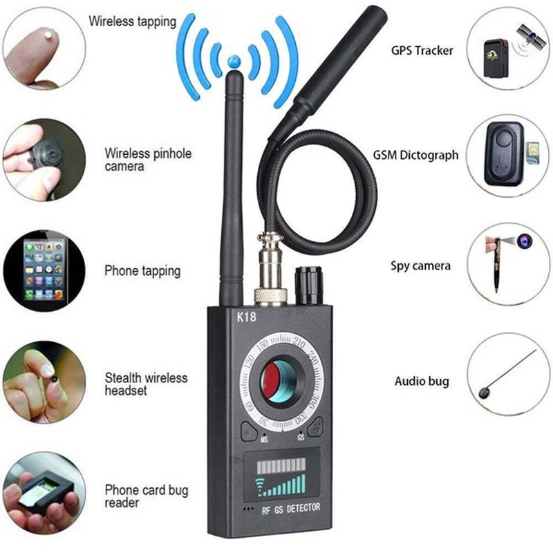 Détecteur caméra GPS lentille de Signal RF Tracker K18 GSM Audio Bug Finder détecte produits sans fil multifonctions 1MHz-6.5GHz r60