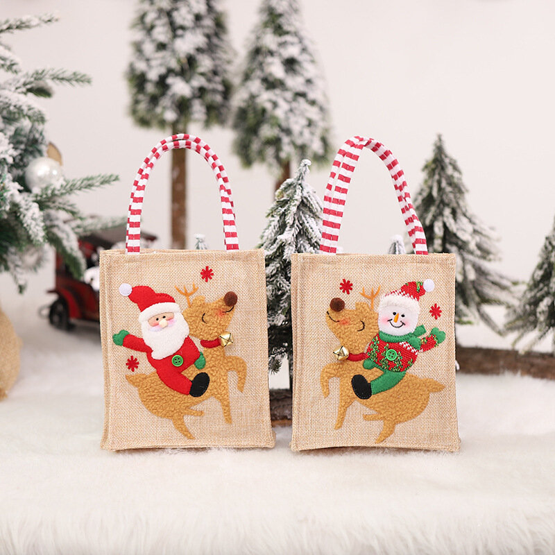 Neue Weihnachten Dekoration Weihnachten Candy Bag Leinen Patch Moose Horn Apple Tasche Geschenk Tasche Geschenk Tasche Handtasche