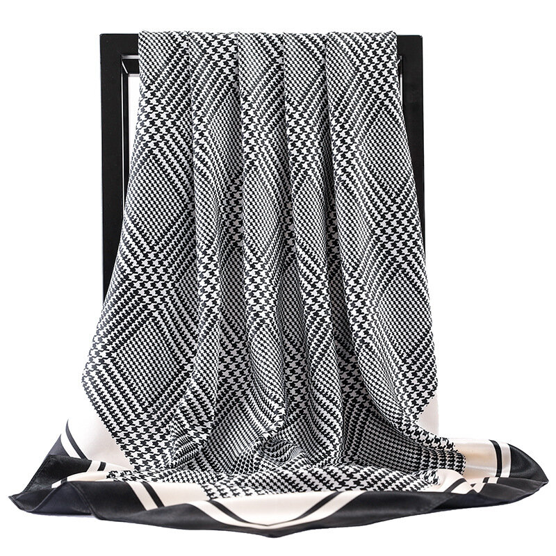 Pañuelo cuadrado de seda a prueba de polvo para mujer, chal de protección solar con estampado, 90x90cm, 2021