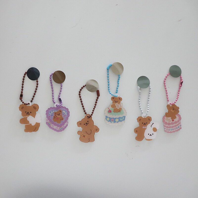 Korean Ins Angel Cake Bear Key Chain Cute Cartoon Decorative Pendant Girls Backpack Airpods Creative Accessories Kawaii Ornament