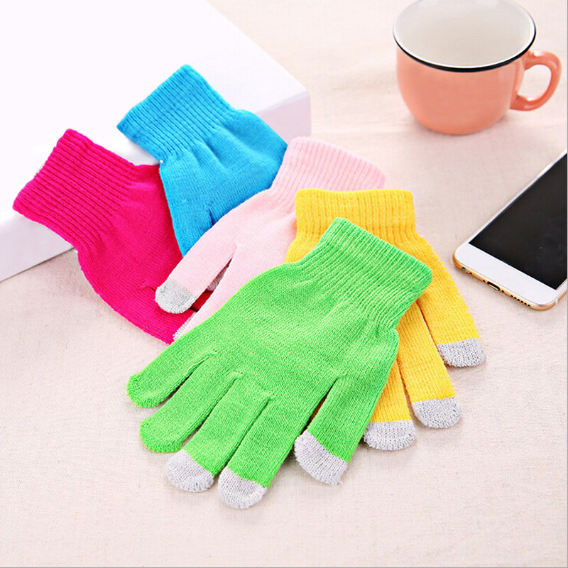 แฟชั่นสีทึบ Gloves โทรศัพท์มือถือ Touch Screen ถักถุงมือฤดูหนาวหนาอบอุ่นถุงมือผู้ใหญ่ผู้ชายผู้หญิงให...