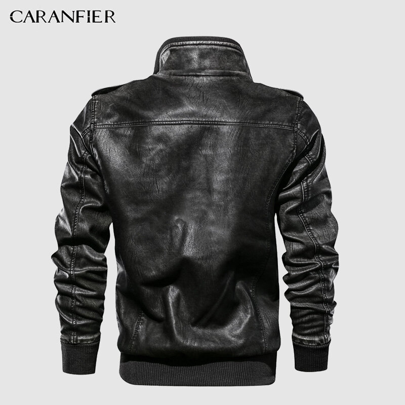 Caranfier jaquetas masculinas de couro, para motocicleta, colarinho com bolsos de zíper, tamanho americano, pu, casacos para motociclista, roupa de exterior da moda