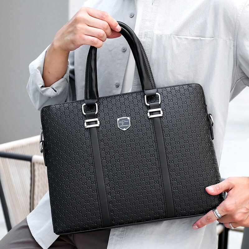 Men's Briefcase New Fashion Shoulder Bag Crossbody Bag 14 Inch Laptop Bag Male Business Handbag Travel Bag, Black & Brown