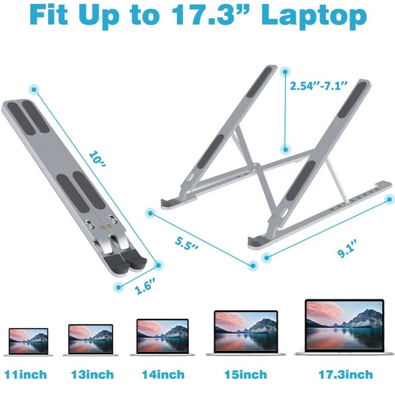 Dapat Disesuaikan 11 "-17.3" Meja Laptop Berdiri Riser Pemegang Laptop Portabel Paduan Aluminium Non-slip Meja Notebook untuk Macbook iPad