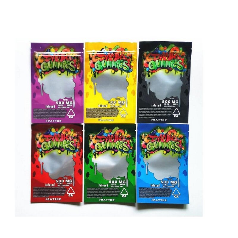 2021 Lege Dank Gummies Mylar Bag Eetwaren Retail Zip Lock Verpakking Wormen 500Mg Beren Cubes Gummy Voor Droge Kruid bloem