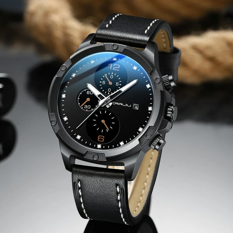 CRRJU orologi da uomo Top Luxury Brand orologio da polso sportivo impermeabile cronografo al quarzo militare in vera pelle Relogio Masculino