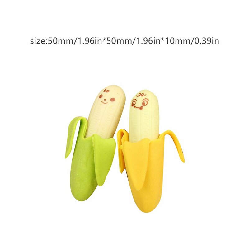 Creative Cute 2pcs Banana Fruit Pencil Eraser Rubber Novelty Kids Student Learning Office Stationery