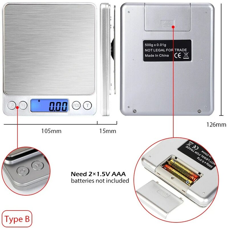 10/5/3Kg Kitchen Scale Stainless Steel Weighing Scale For Food Diet Postal Balance Measuring LCD Precision Electronic Scales