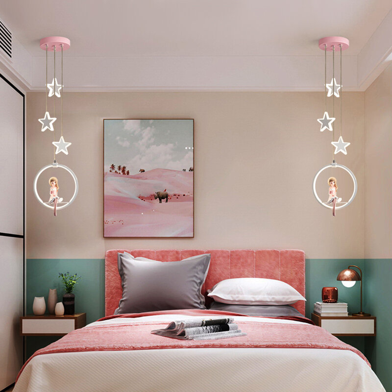 Girl home decoration modern chandelier for bedroom ceiling lamps interior lighting pink smart led chandeliers indoor lighting