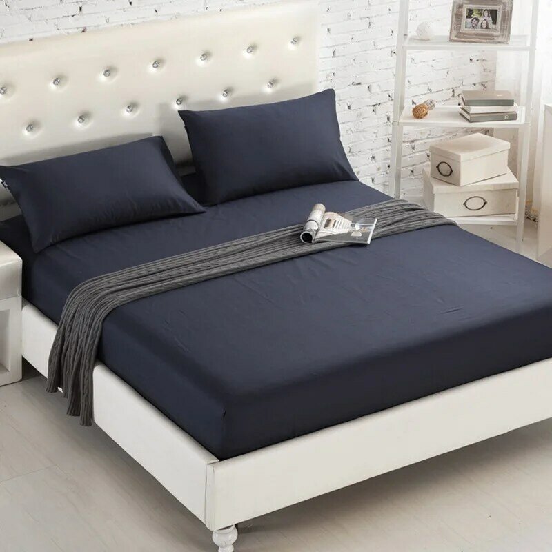 Drap-housse de lit de couleur unie avec bande élastique, drap-housse pour matelas Double Queen Size 160cm x 200cm, 100% Polyester, 1 pièce