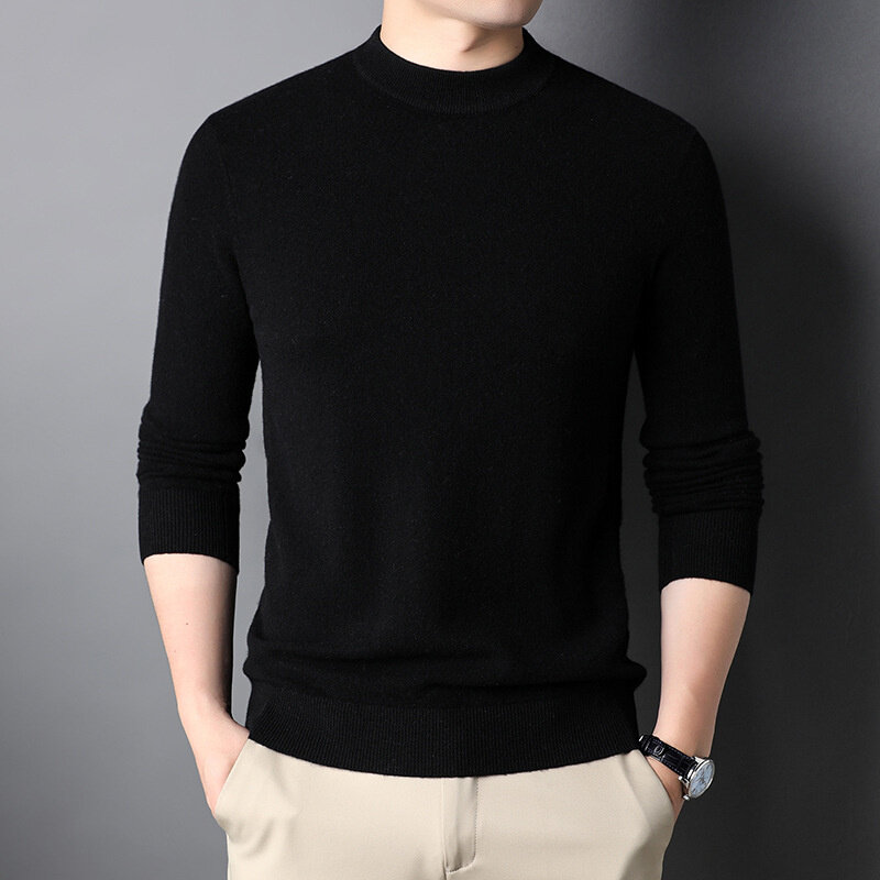 2021 Herfst En Winter Nieuwe Mannen Effen Kleur Trui Jeugd Koreaanse Mode Dikke Fit Zachte Nauwsluitende Bodem Shirt