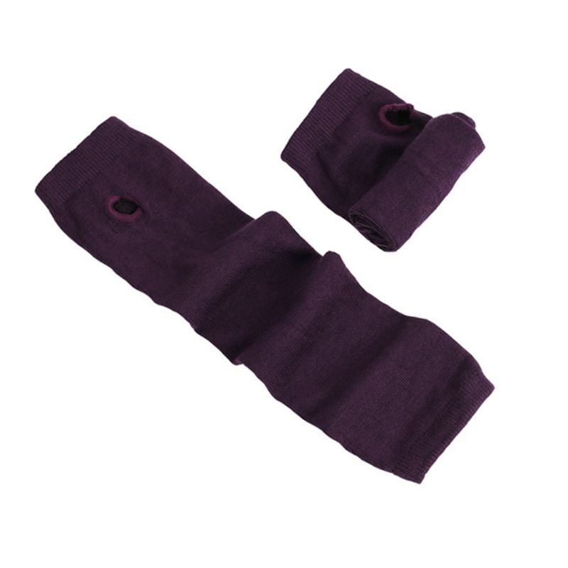 Luva feminina tricotada sem dedos com estampa, luva comprida contra cotovelo elástica com abertura no braço