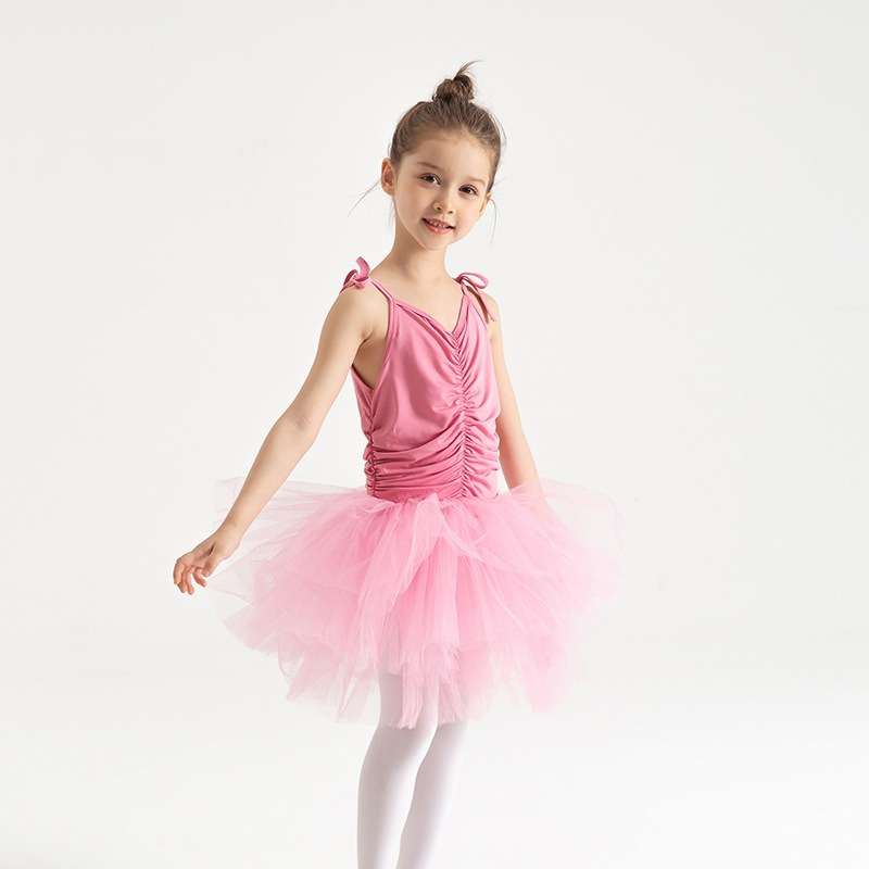 Gaun Tutu Balet Anak-anak Perempuan Baju Ketat Balet Tali Spaghetti Yang Dapat Disesuaikan Kostum Tari Panggung Leotard Senam Anak-anak