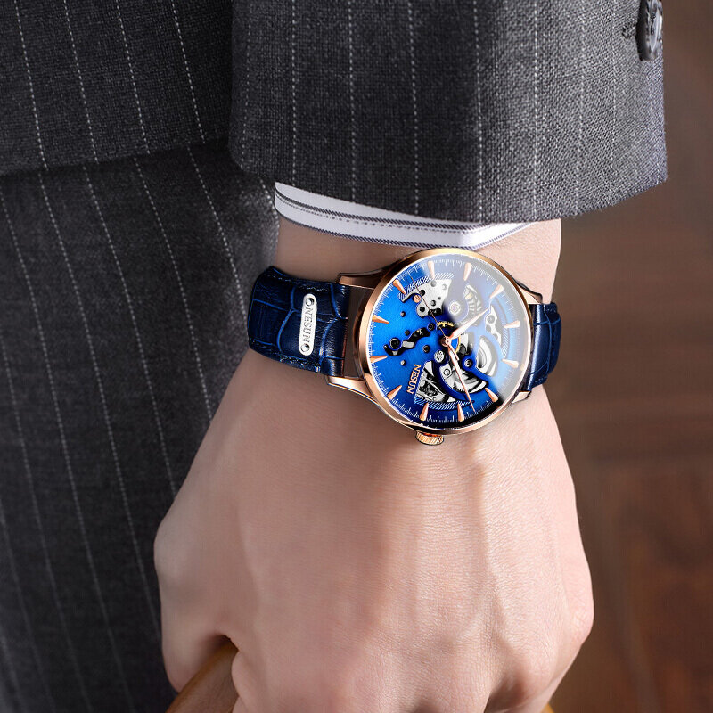 Мужские часы NESUN, швейцарский роскошный бренд, мужские оригинальные часы, автоматические механические наручные часы из натуральной кожи, му...