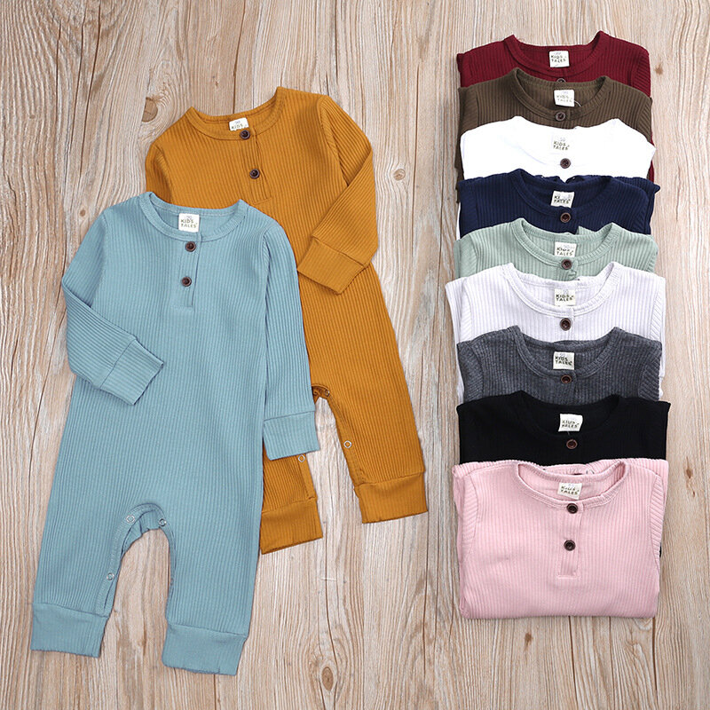 Peleles para bebé recién nacido, ropa de Color sólido, peleles de algodón de manga larga con cuello redondo, trajes para niños de 0 a 24 meses