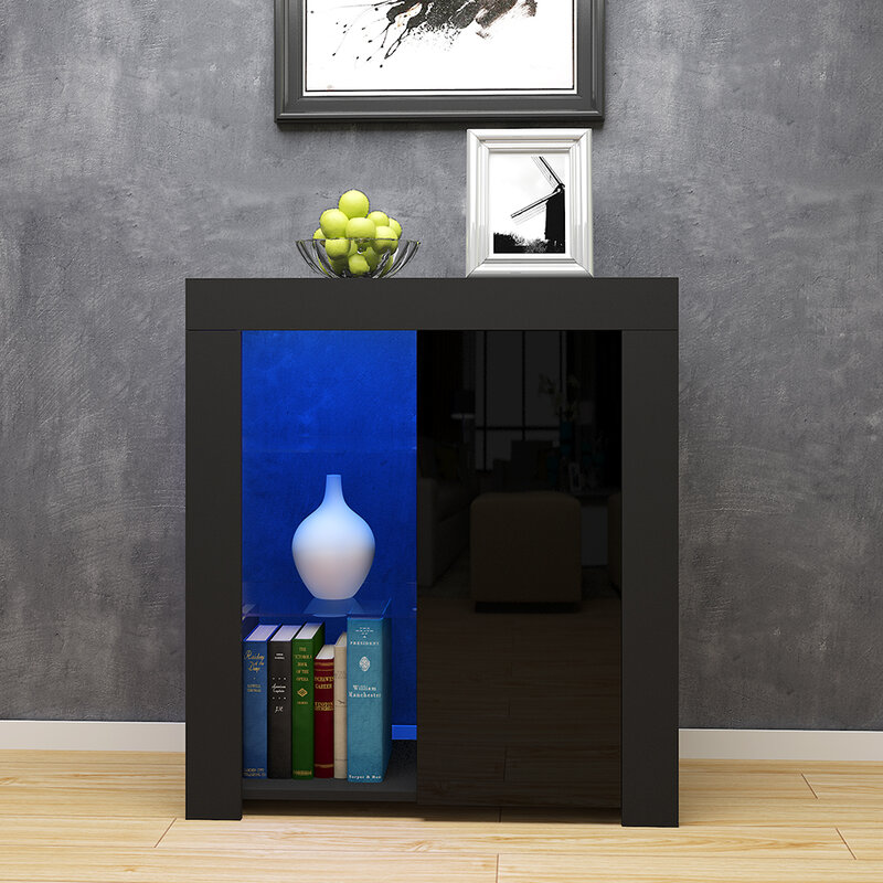 Livingroom Cabinet High Gloss Fronts Sideboard Multicolor LED Lighting Remote Control Storage Compartment